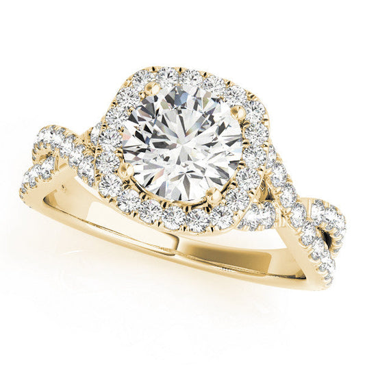 14K Yellow Gold Lab-Grown Round Brilliant Halo Engagement Ring With Twisted Shank