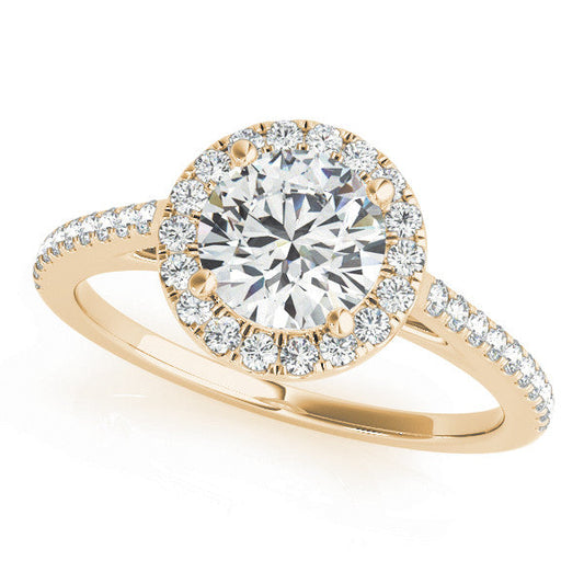 14K Yellow Gold Lab-Grown Round Brilliant Diamond Halo Engagement Ring 