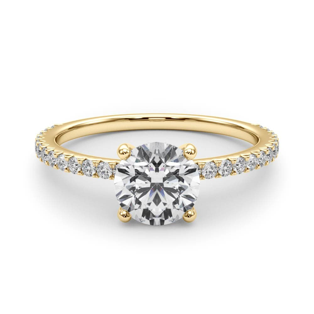 14K Yellow Gold Round Brilliant Diamond Engagement Ring With Pave Accent Diamonds (1.25ctw) 