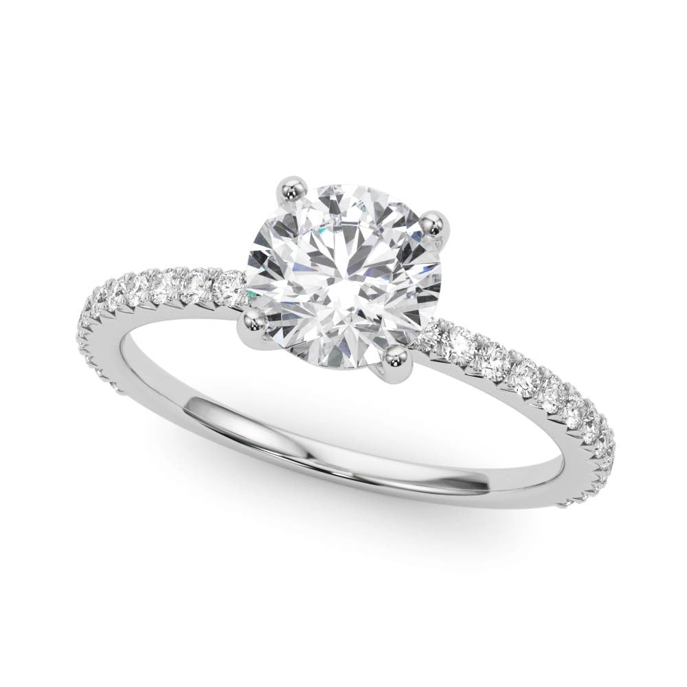 14K White Gold Round Brilliant Diamond Engagement Ring With Pave Accent Diamonds (1.25ctw) 