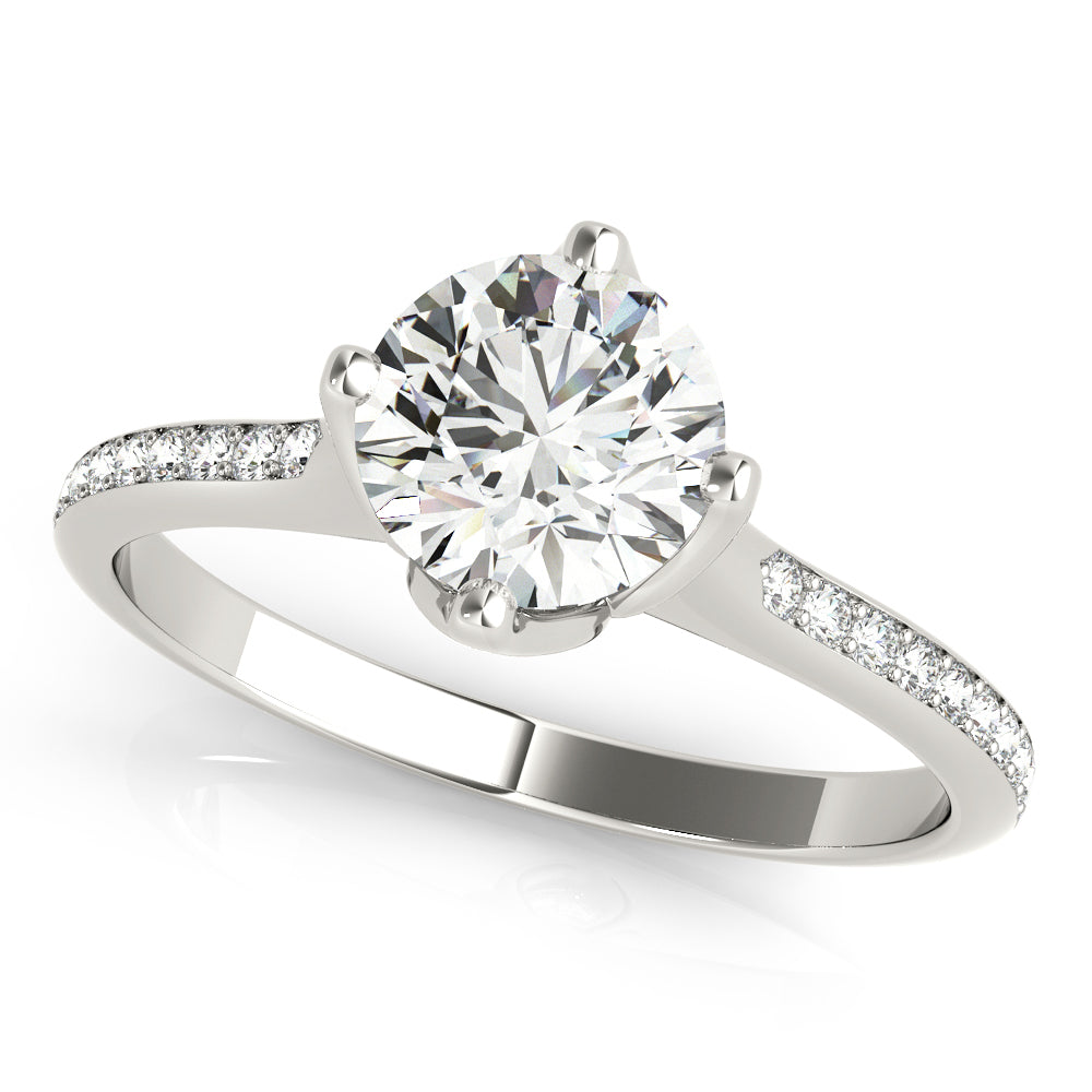 14K White Gold Round Brilliant Diamond Kite Set Pave Accented Engagement Ring (1.15ctw) 