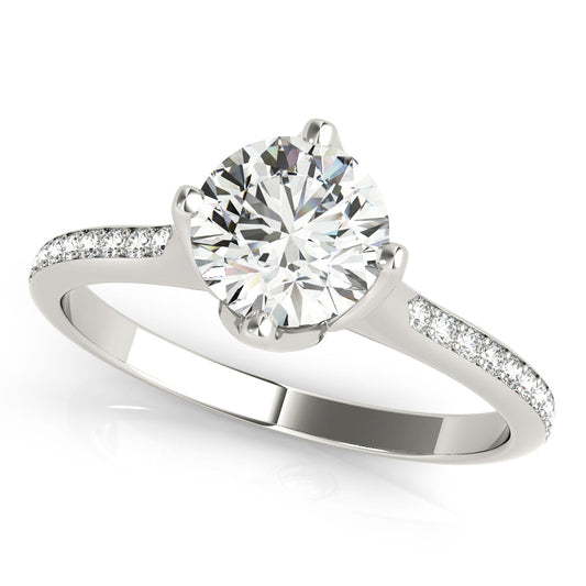 14K White Gold Round Brilliant Diamond Kite Set Pave Accented Engagement Ring (1.15ctw) 