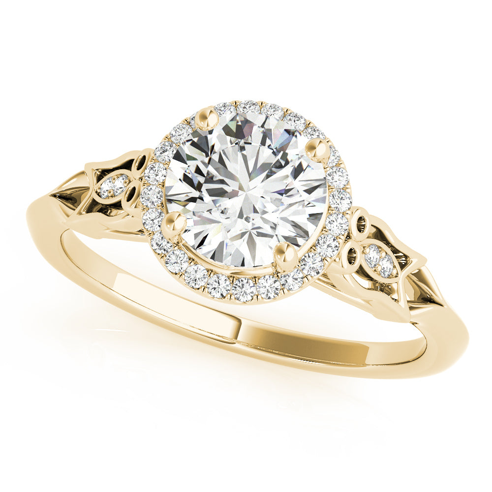 14K Yellow Gold Round Brilliant Diamond Halo Vintage Inspired Engagement Ring (1.10ctw) 