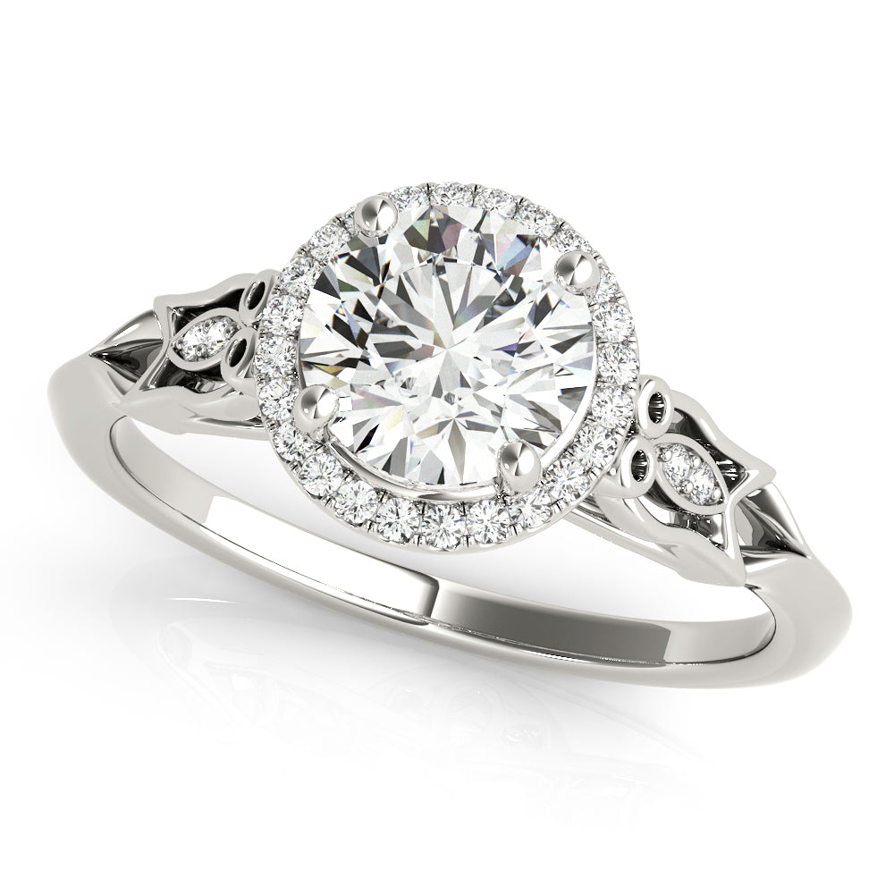 14K White Gold Round Brilliant Diamond Halo Vintage Inspired Engagement Ring (1.10ctw) 