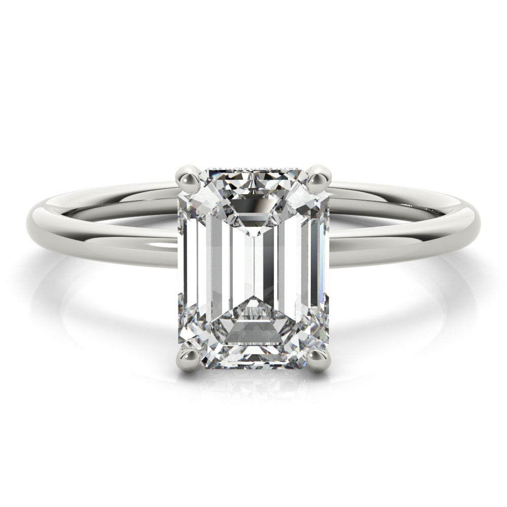 14K White Gold Emerald Cut Diamond Hidden Halo Engagement Ring (1.05ctw) 