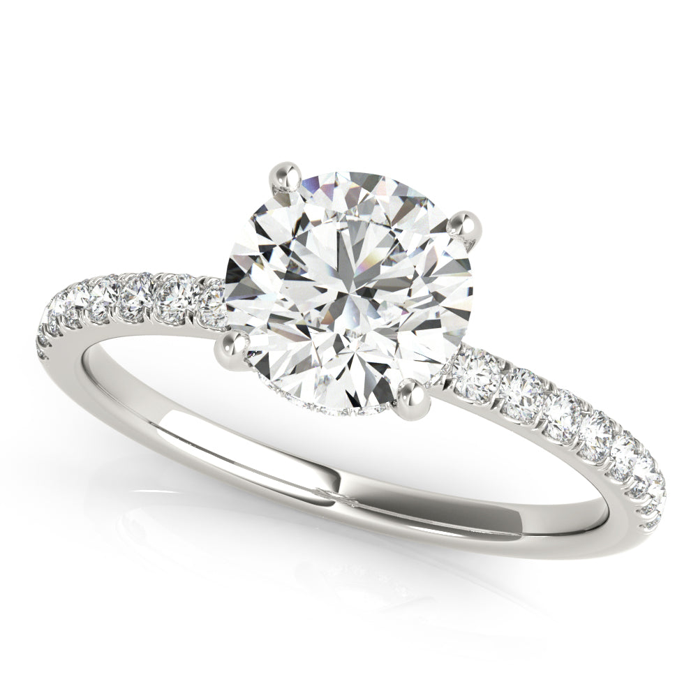 14K White Gold Round Brilliant Diamond Hidden Halo Engagement Ring With Pave Shank (1.25ctw) 