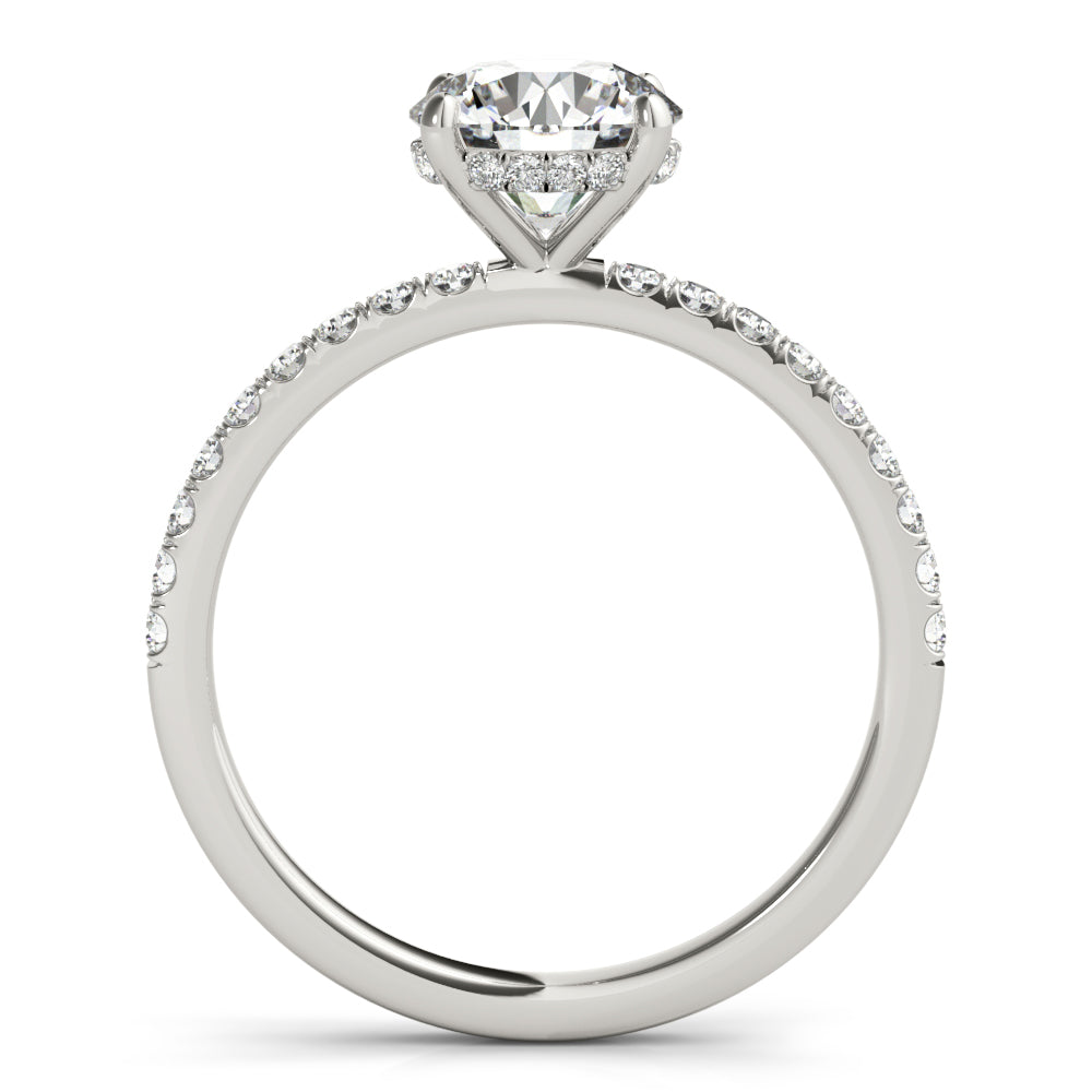 14K White Gold Round Brilliant Diamond Hidden Halo Engagement Ring With Pave Shank (1.25ctw) 