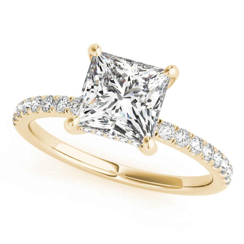 14K Yellow Gold Lab-Grown Princess Cut Diamond Hidden Halo Engagement Ring - Options Available