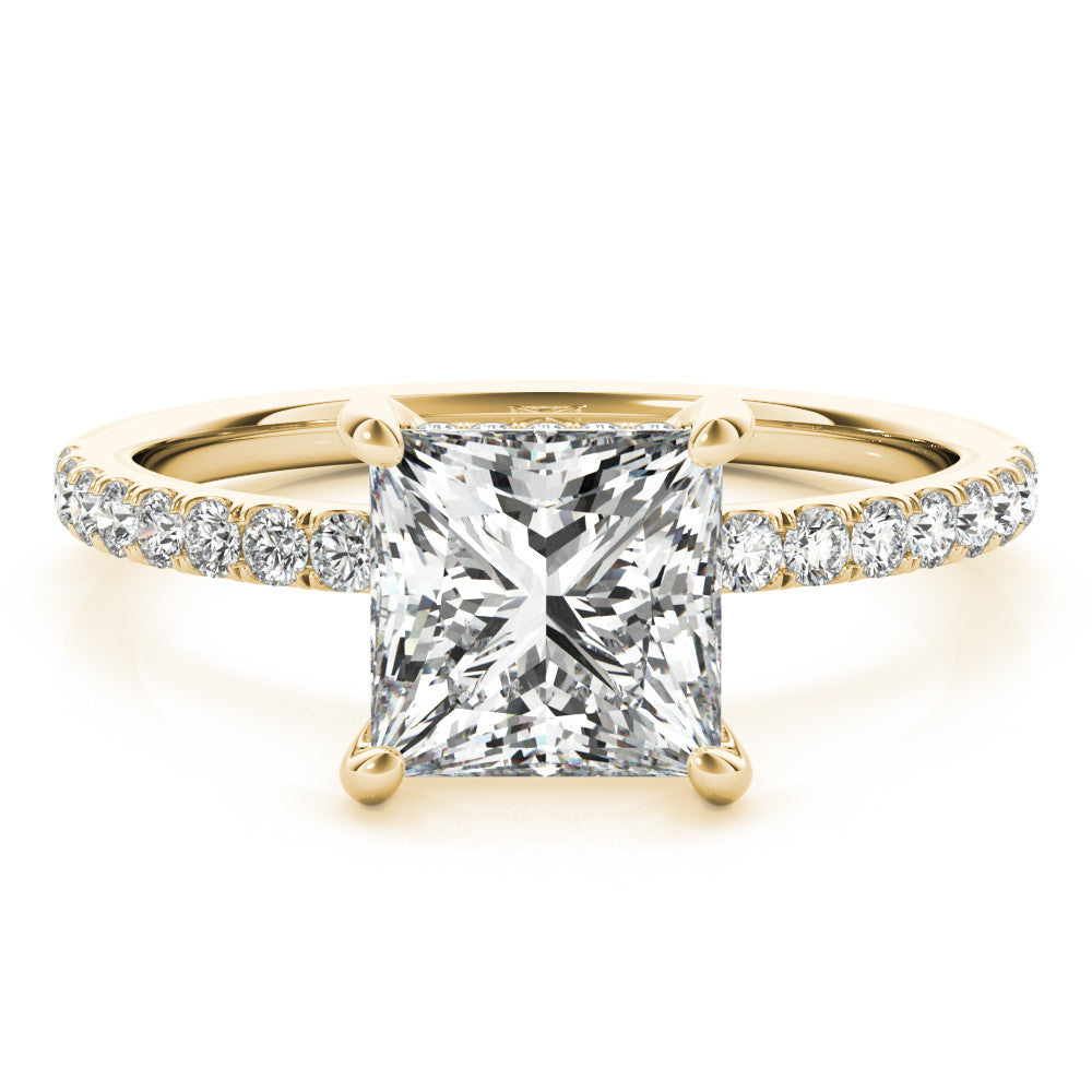 14K Yellow Gold Lab-Grown Princess Cut Diamond Hidden Halo Engagement Ring - Options Available