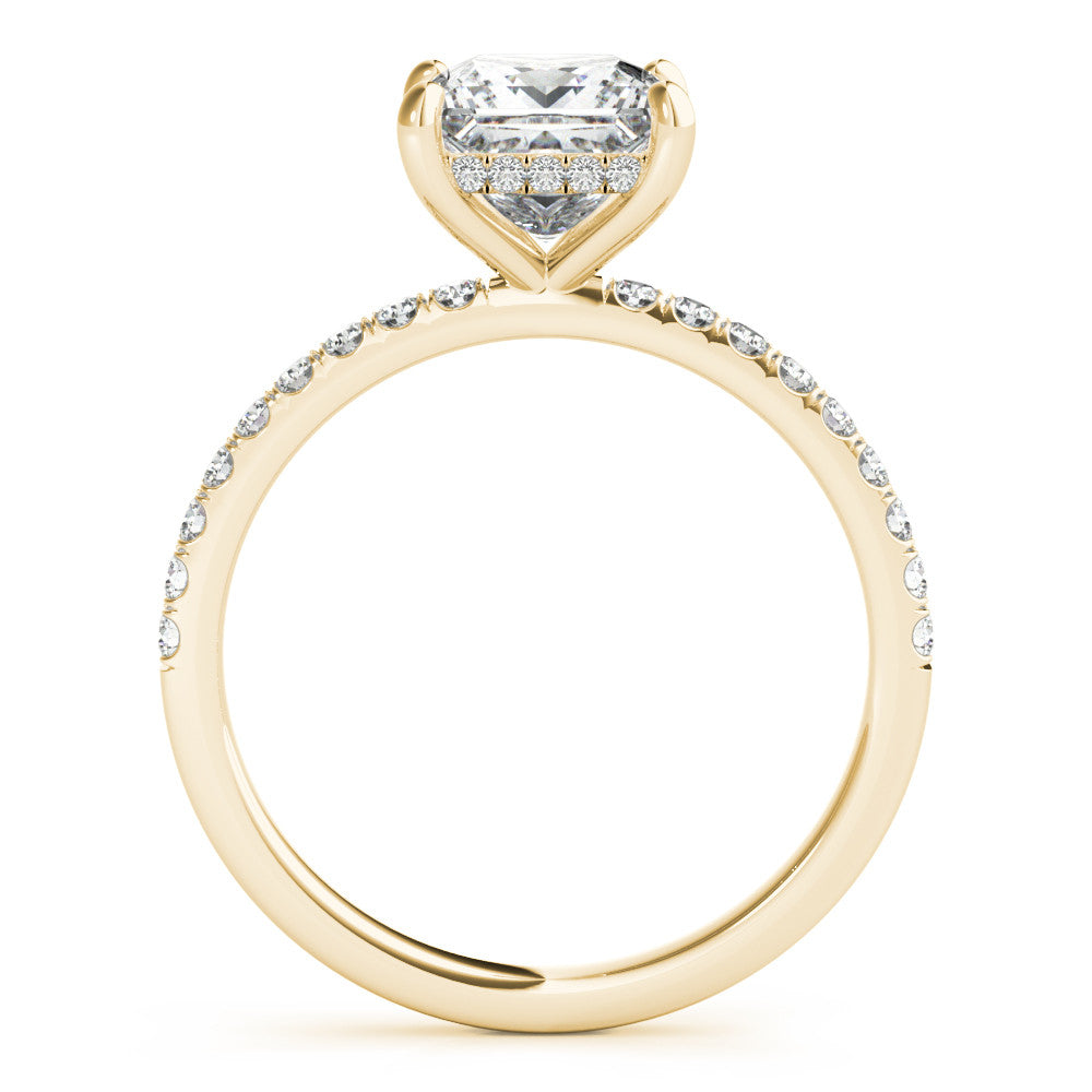 14K Yellow Gold Lab-Grown Princess Cut Diamond Hidden Halo Engagement Ring - Options Available