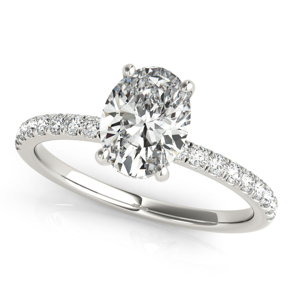 14K White Gold Oval Diamond Hidden Halo Pave Accented Engagement Ring (1.20ctw) 