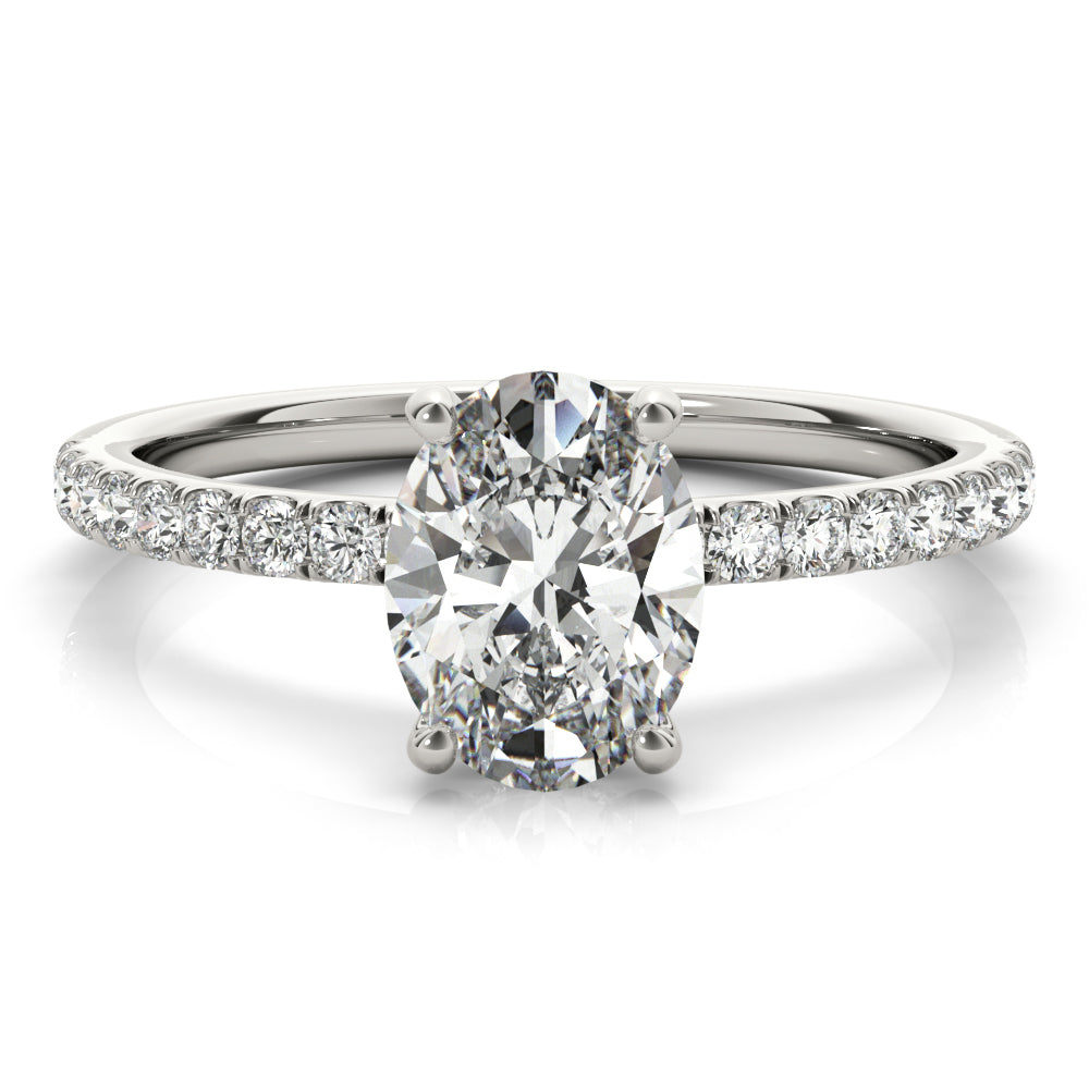 14K White Gold Oval Diamond Hidden Halo Pave Accented Engagement Ring (1.20ctw) 