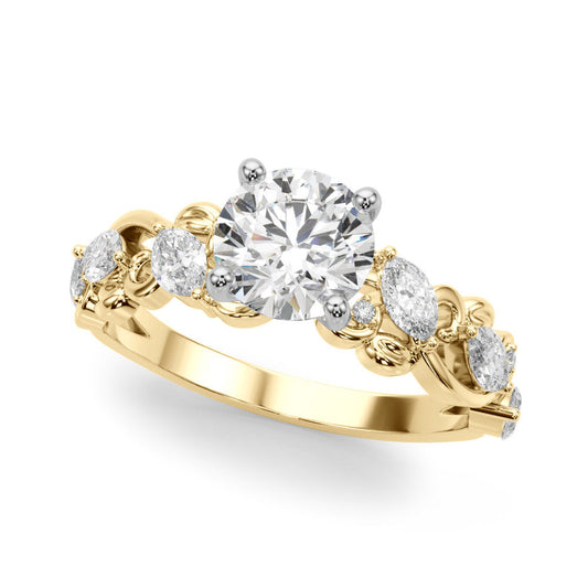 14K Yellow Gold Round Brilliant Diamond Vine Inspired Engagement Ring With Diamond Accents (1.50ctw)