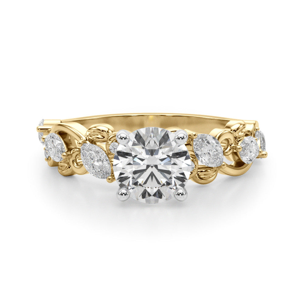 14K Yellow Gold Round Brilliant Diamond Vine Inspired Engagement Ring With Diamond Accents (1.50ctw)