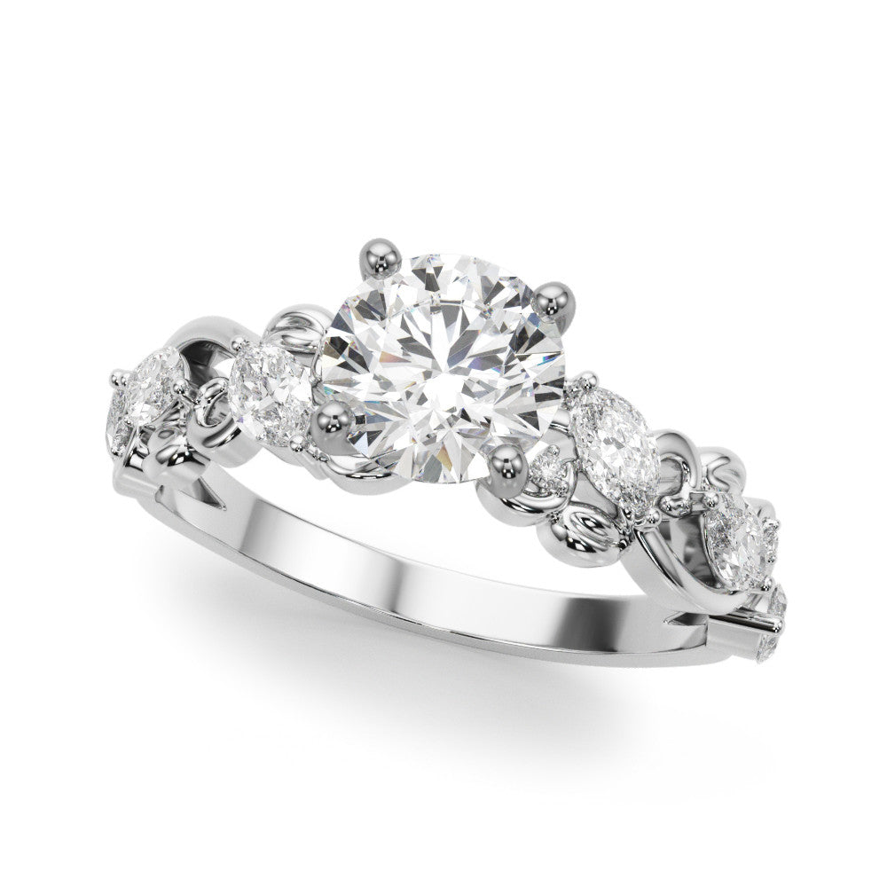 14K White Gold Round Brilliant Diamond Vine Inspired Engagement Ring With Diamond Accents (1.50ctw)