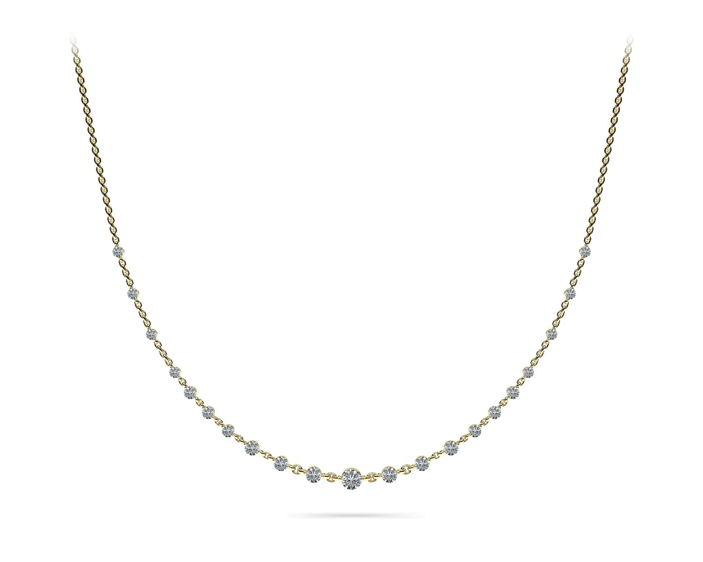 14K Yellow Gold Floating Round Diamond Necklace (4ctw)