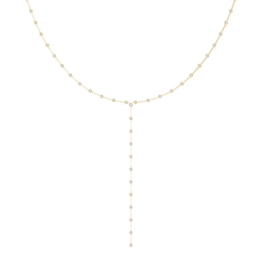 14K Yellow Gold Bezel Set Diamonds By The Inch Dangle Necklace (2.65ctw) 