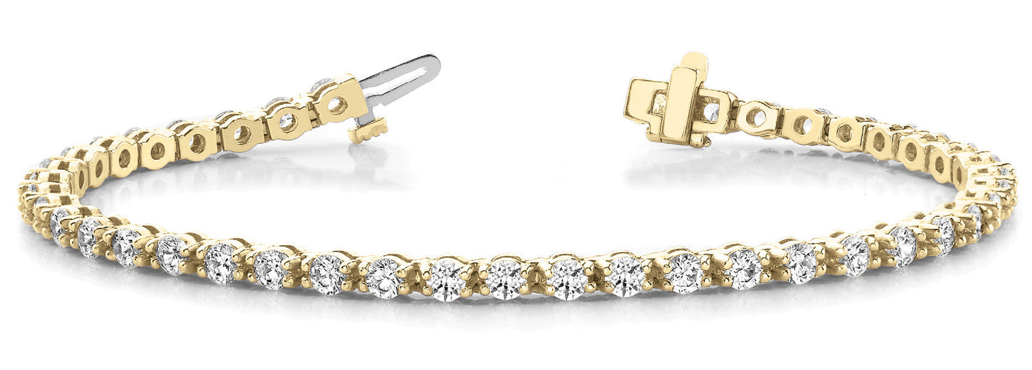 14K Yellow Gold Shared Prong Diamond Tennis Bracelet (3ctw)