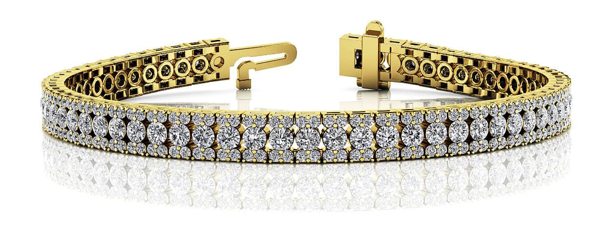 14K Yellow Gold Round Diamond Channel Set Bracelet With Pave Accents (6ctw)