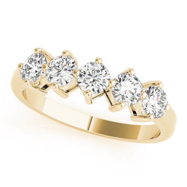 14K Yellow Gold Round Brilliant Diamond 5 Stone Wedding Ring (.75ctw)