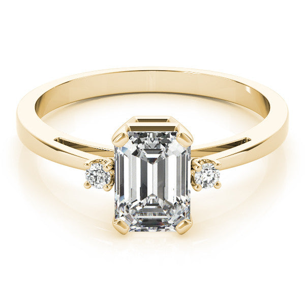 14K Yellow Gold Emerald Cut Diamond Three Stone Engagement Ring (1.05ctw) 