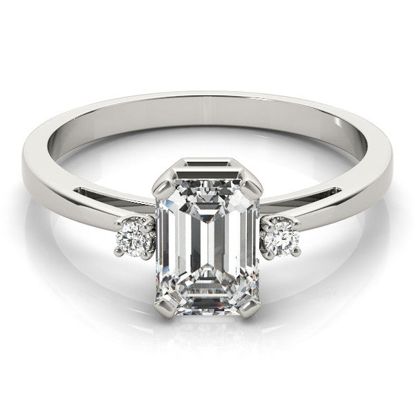 14K White Gold Emerald Cut Diamond Three Stone Engagement Ring (1.05ctw) 