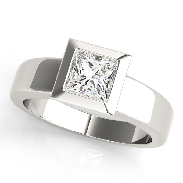 14K White Gold Princess Cut Bezel Set Diamond Solitaire (1ct) 