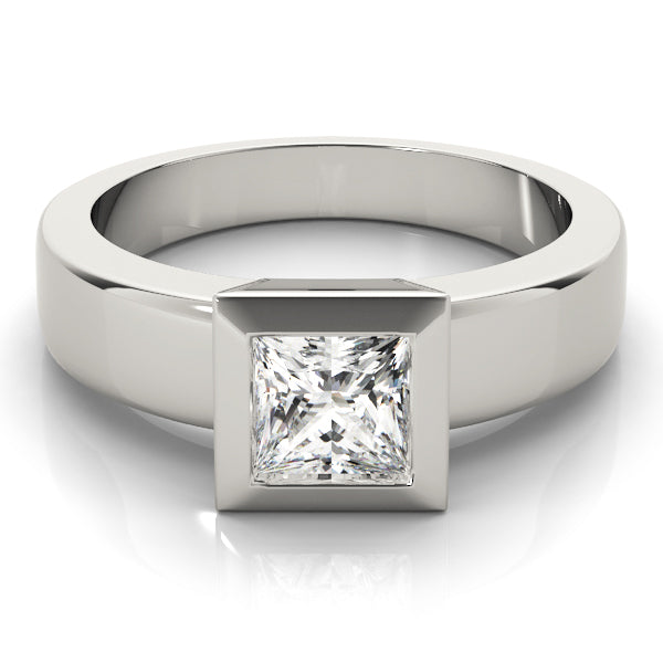 14K White Gold Princess Cut Bezel Set Diamond Solitaire (1ct) 