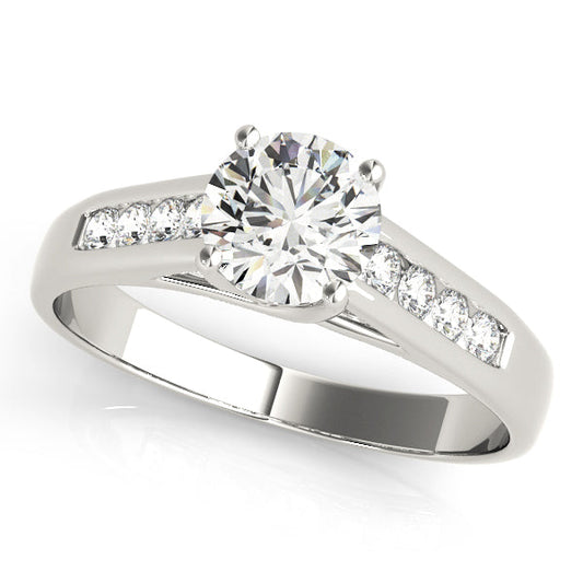 14K White Gold Round Brilliant Trellis Engagement Ring With Channel Set Diamond Accents (1.12ctw)