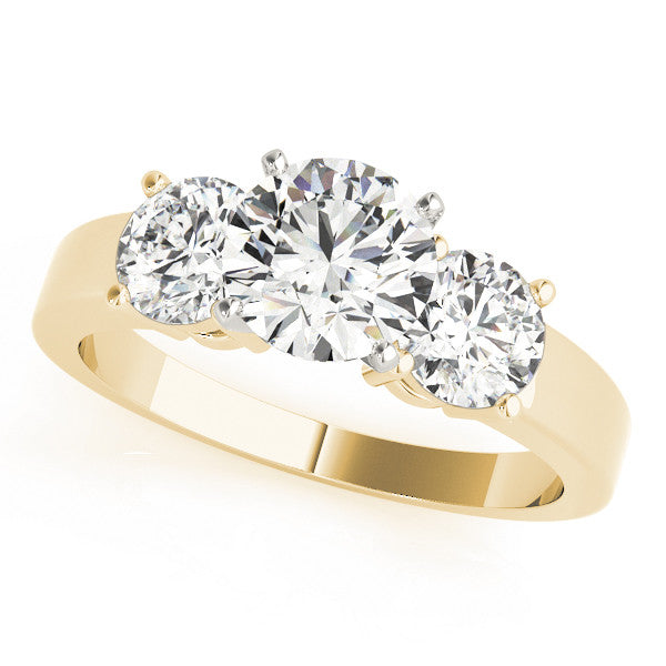 14K Yellow Gold Round Brilliant Diamond Basket Set Three Stone Engagement Ring (1.50ctw) 