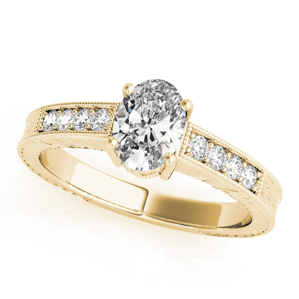 14K Yellow Gold Oval Diamond Engagement Ring With Channel Set Accent Diamonds and Engraved Shank (1.20ctw)