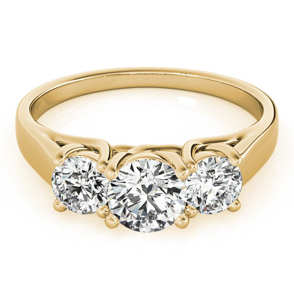 14K Yellow Gold Round Brilliant Three Diamond Trellis Engagement Ring (1.50ctw)