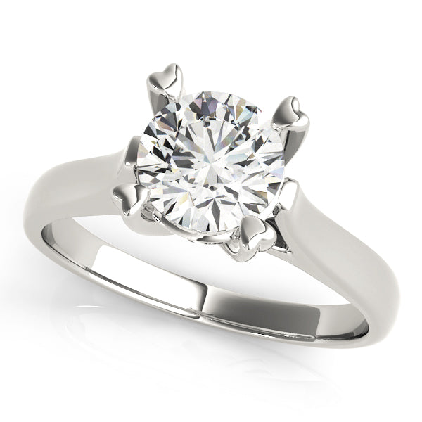 14K White Gold Round Brilliant Diamond Basket Set Cathedral Style Solitaire With Heart Shaped Prongs (1ct) 