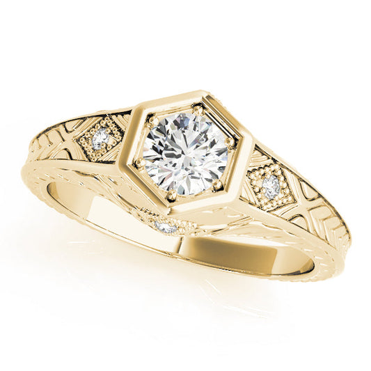 14K Yellow Gold Round Brilliant Diamond Art Deco Inspired Engagement Ring (1.10ctw) 