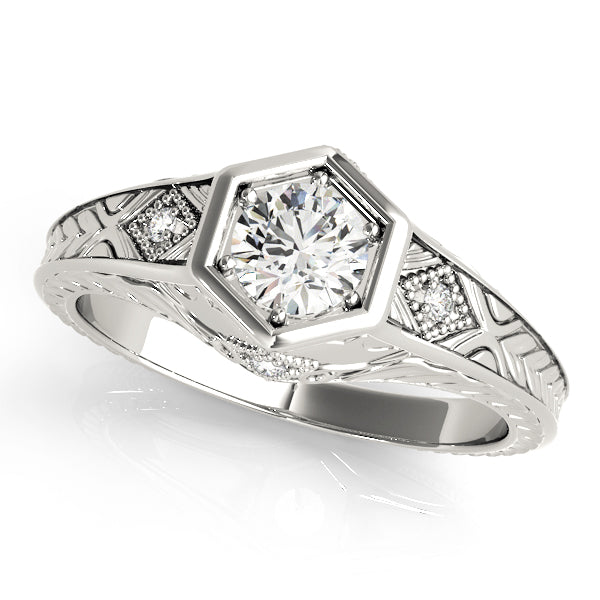 14K White Gold Round Brilliant Diamond Art Deco Inspired Engagement Ring (1.10ctw)