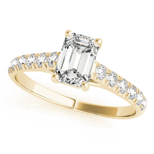 14K Yellow Gold Emerald Cut Diamond Pave Accented Trellis Engagement Ring (1.20ctw) 