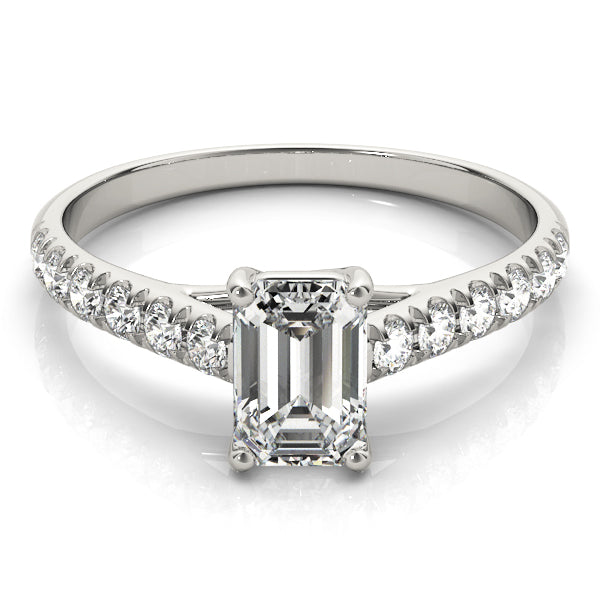 14K White Gold Emerald Cut Diamond Pave Accented Trellis Engagement Ring (1.20ctw) 