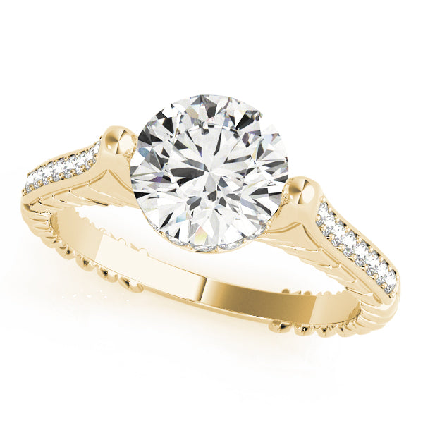 14K Yellow Gold Round Brilliant Diamond Hidden Halo Pave Accented Engagement Ring (1.20ctw) 