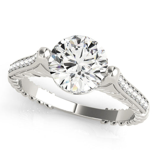 14K White Gold Round Brilliant Diamond Hidden Halo Pave Accented Engagement Ring (1.20ctw) 