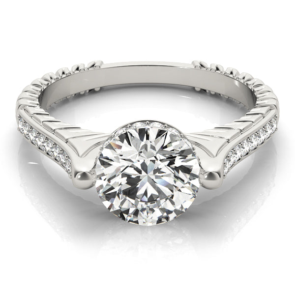 14K White Gold Round Brilliant Diamond Hidden Halo Pave Accented Engagement Ring (1.20ctw) 