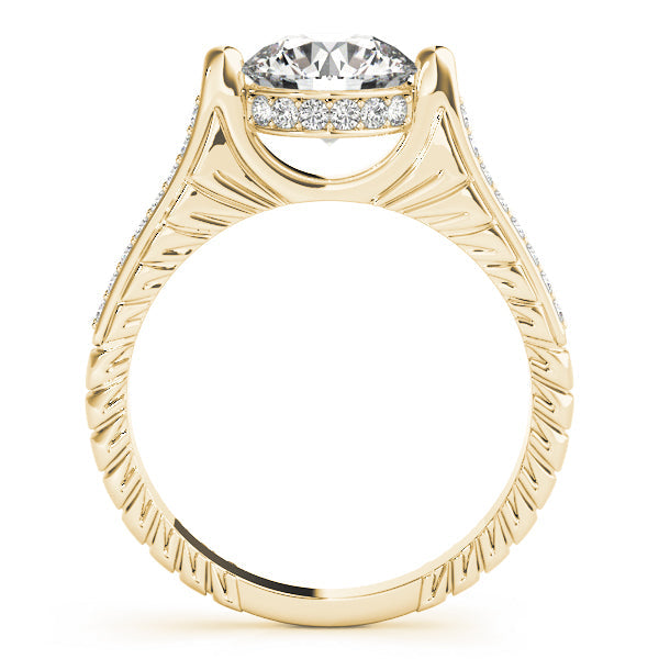 14K Yellow Gold Round Brilliant Diamond Hidden Halo Pave Accented Engagement Ring (1.20ctw) 