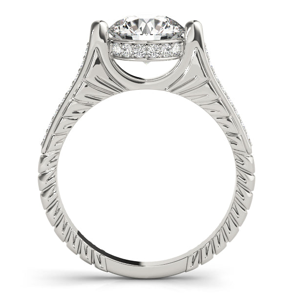 14K White Gold Round Brilliant Diamond Hidden Halo Pave Accented Engagement Ring (1.20ctw) 