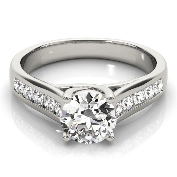 14K White Gold Round Brilliant Diamond Trellis Engagement Ring With Channel Set Accent Diamonds (1.38ctw) 