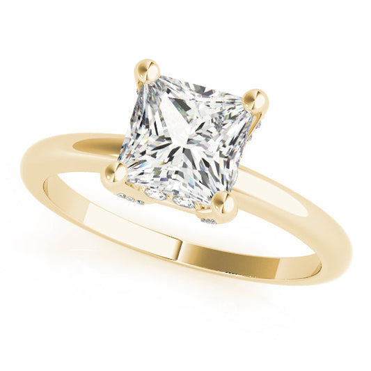 14K Yellow Gold Princess Cut Diamond Engagement Ring With Diamond Accented Basket (1.10ctw)