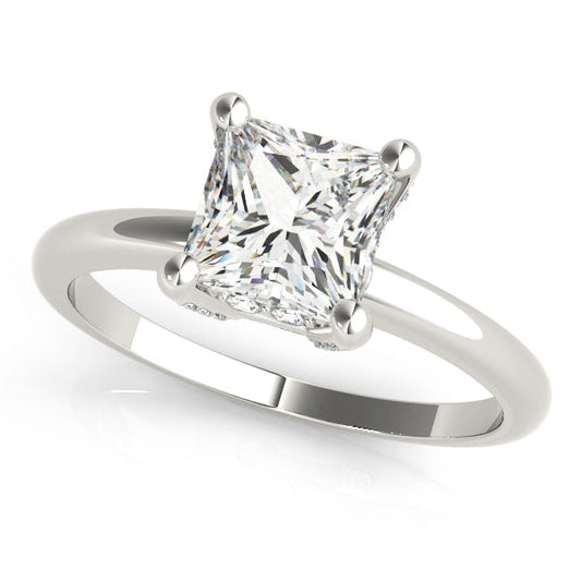 14K White Gold Princess Cut Diamond Engagement Ring With Diamond Accented Basket (1.10ctw)