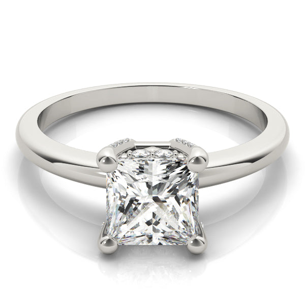 14K White Gold Princess Cut Diamond Engagement Ring With Diamond Accented Basket (1.10ctw)