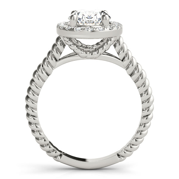 14K White Gold Oval Diamond Halo Engagement Ring With Braided Shank (1.10ctw) 