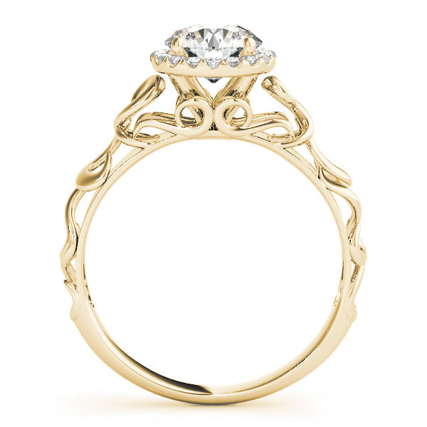 14K Yellow Gold Round Brilliant Diamond Waved Shank Halo Engagement Ring (1.15ctw) 