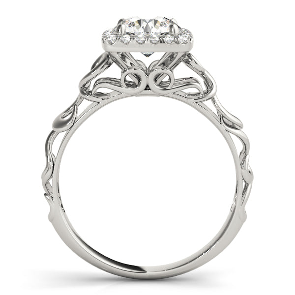 14K White Gold Round Brilliant Diamond Halo Engagement Ring With Scalloped Shank (1.15ctw) 