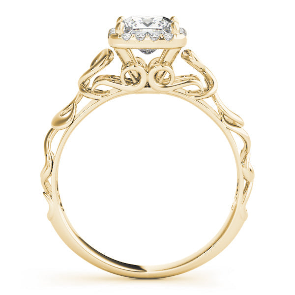 14K Yellow Gold Princess Cut Diamond Halo Engagement Ring With Scalloped Shank (1.10ctw) 